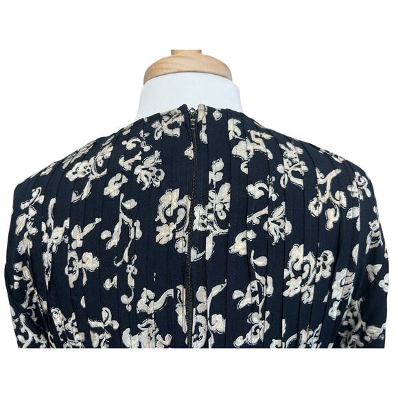 Positive Attitude Midi Ankle Dress Dark Navy Tan Floral Tie Back Cottagecore 12 - Picture 5 of 7